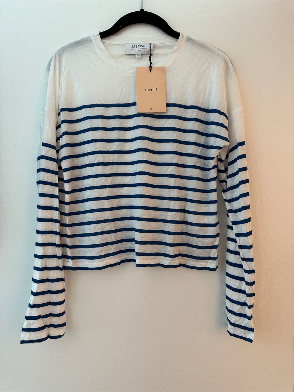 La Ligne Teddy tee - white and blue striped long sleeve mariner NWT